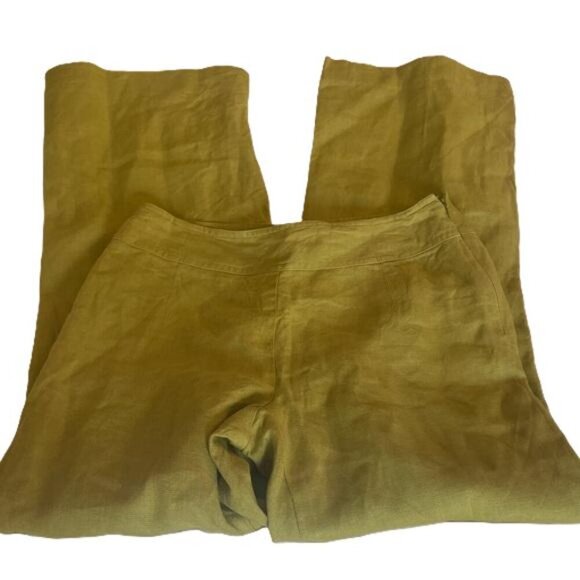 Talbots Petite Irish Linen Cropped Wide Leg Pants Olive Green Size 6 - Picture 8 of 8